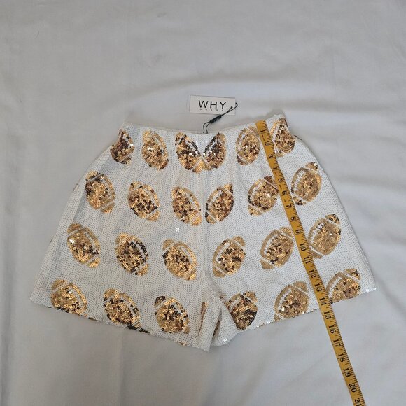 WHY DRESS White & Gold Sequin Football-Shaped Embellished Shorts Size Small, NWT - Picture 8 of 9
